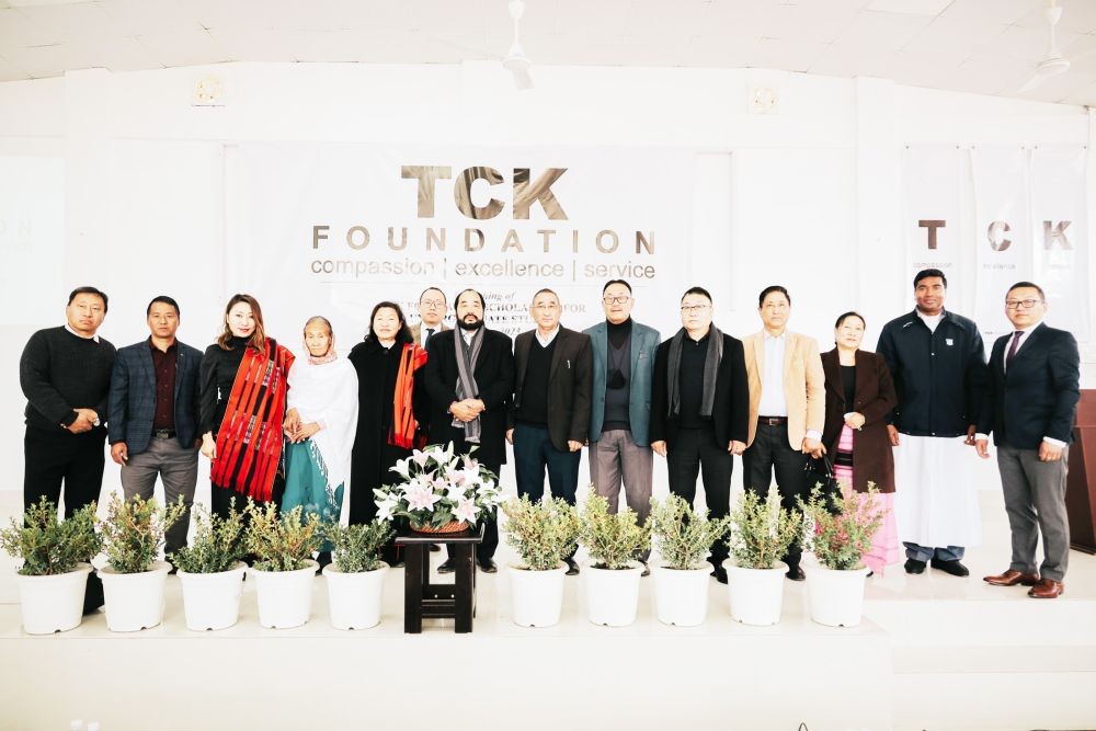Dy DM Y Patton with others during the launching of TCK Foundation Scholarship for Undergraduate Studies at LTC Hall, Wokha Town on January 11.